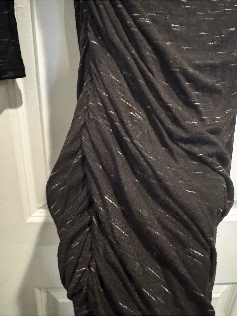 H&M XS Black Ruched Bodycon Dress Asymmetrical Neck Shoulder Pads - Picture 6 of 9